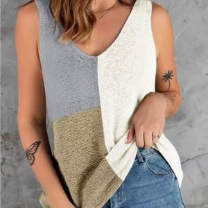 Plus Size V-neck Colorblock Sweater Tank